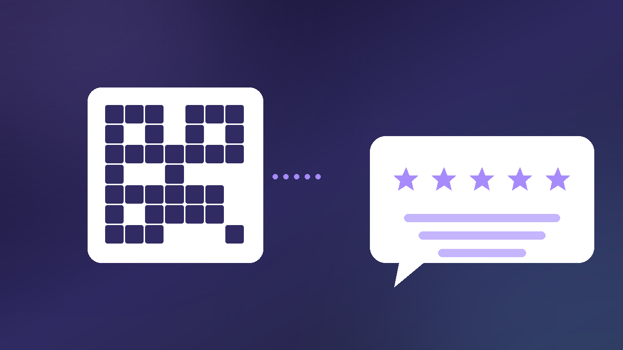 Illustration : un QR code transformé en avis client noté avec des étoiles