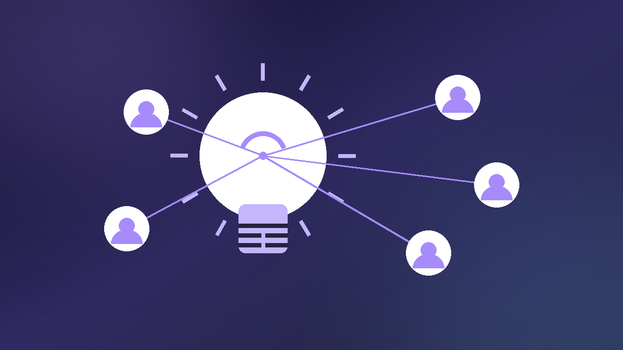 Illustration : une ampoule d'idée connectée aux membres d'une équipe